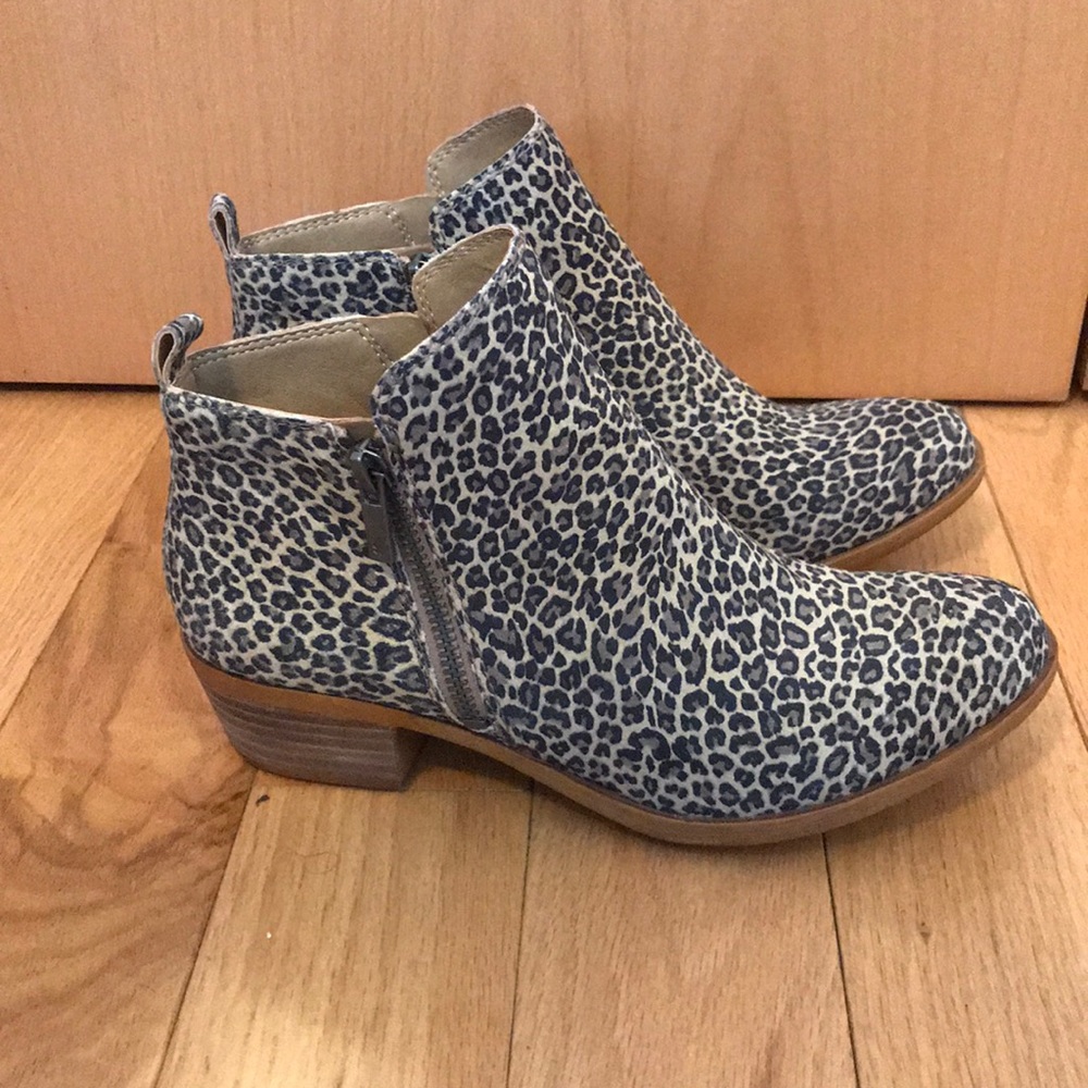 Lucky Brand Basel Leopard Suede Zip Booties size 8